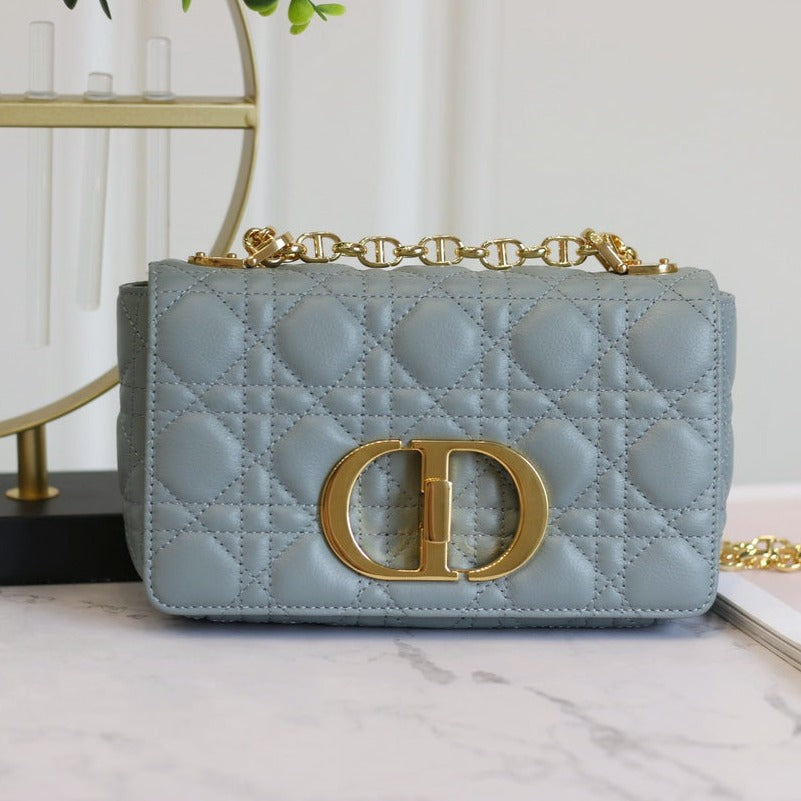 Luxury DiorCARO MINI BAG 20 IN LIGHT BLUE CALFSKIN