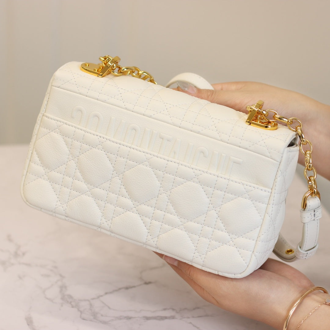 Luxury DiorCARO MINI BAG 20 IN WHITE CALFSKIN