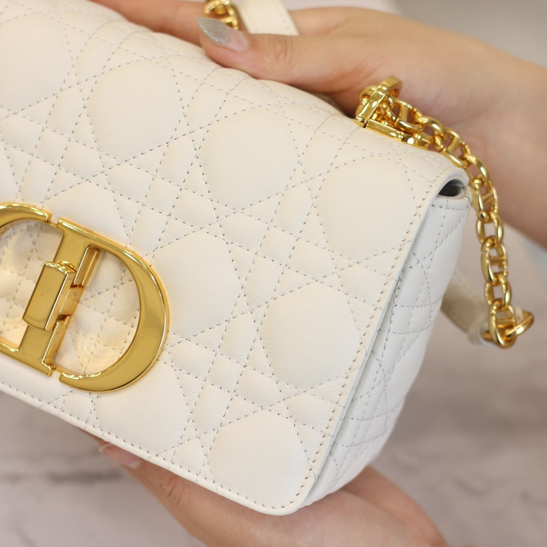 Luxury DiorCARO MINI BAG 20 IN WHITE CALFSKIN