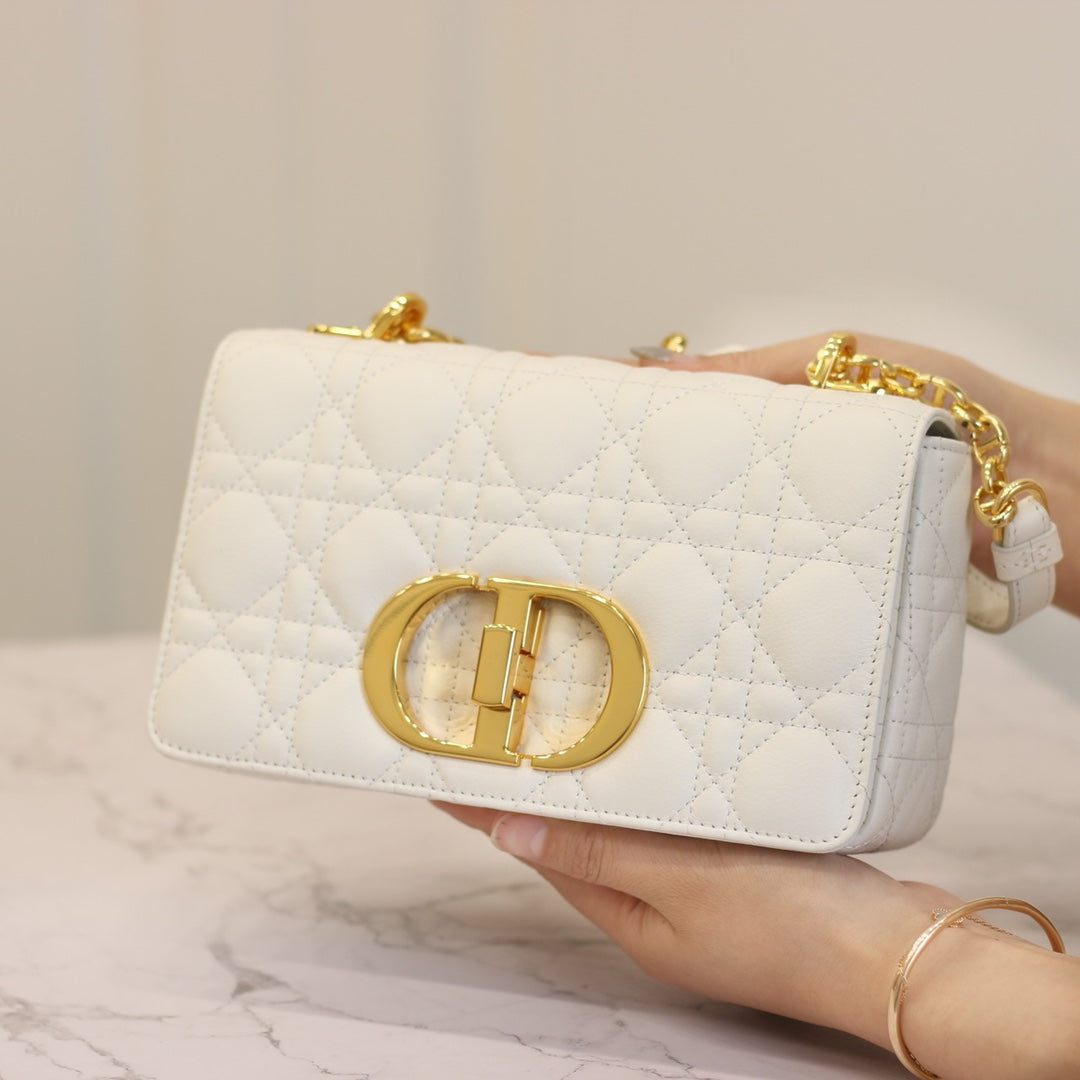 Luxury DiorCARO MINI BAG 20 IN WHITE CALFSKIN