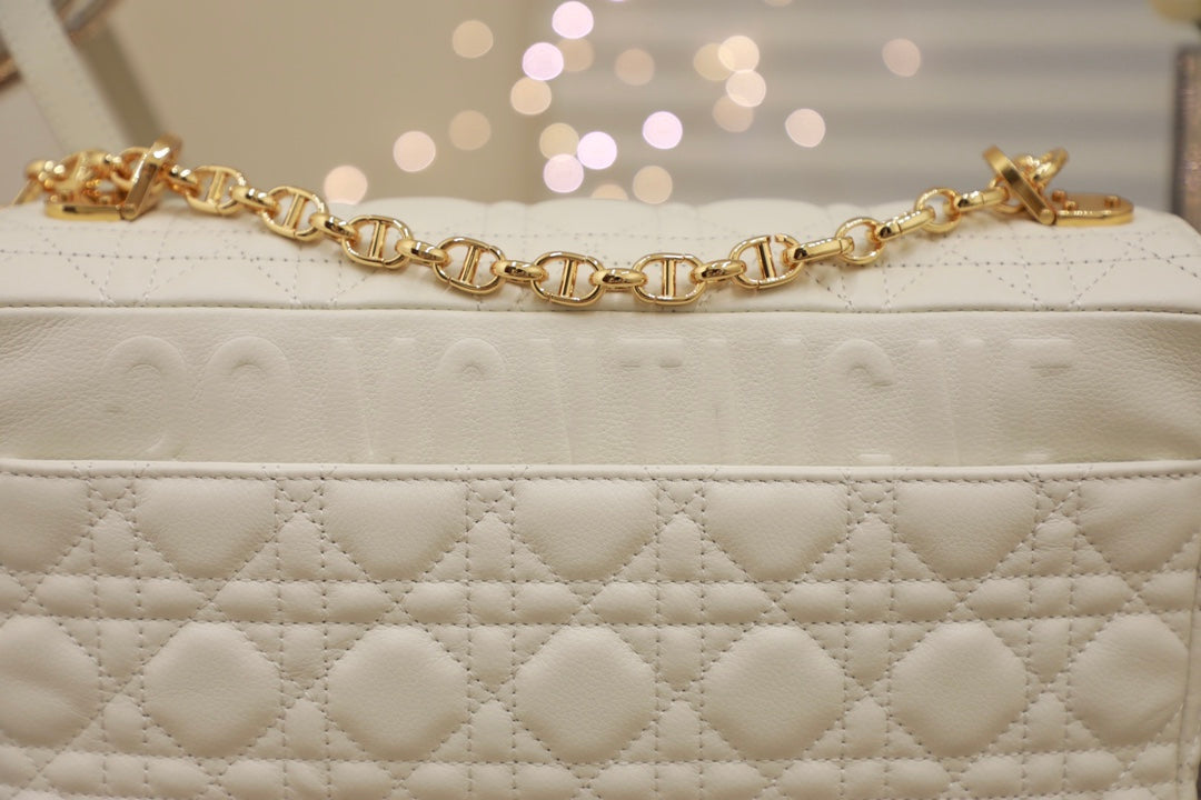 Luxury DiorLARGE CARO BAG 28 WHITE CALFSKIN