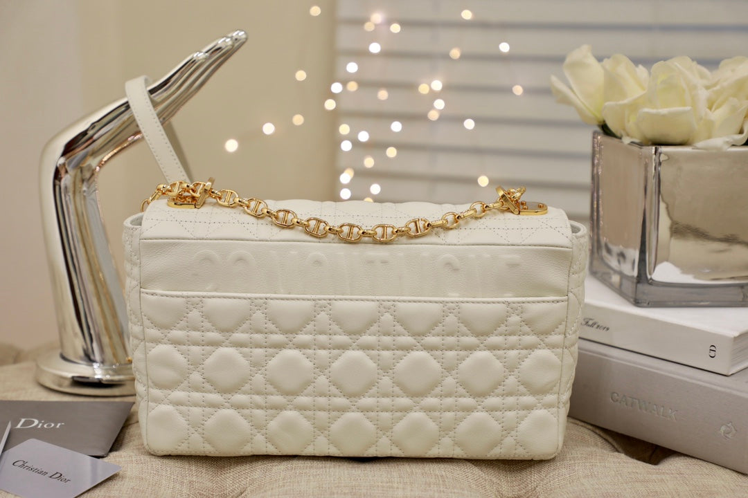 Luxury DiorLARGE CARO BAG 28 WHITE CALFSKIN