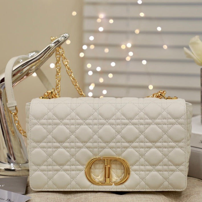 Luxury DiorLARGE CARO BAG 28 WHITE CALFSKIN