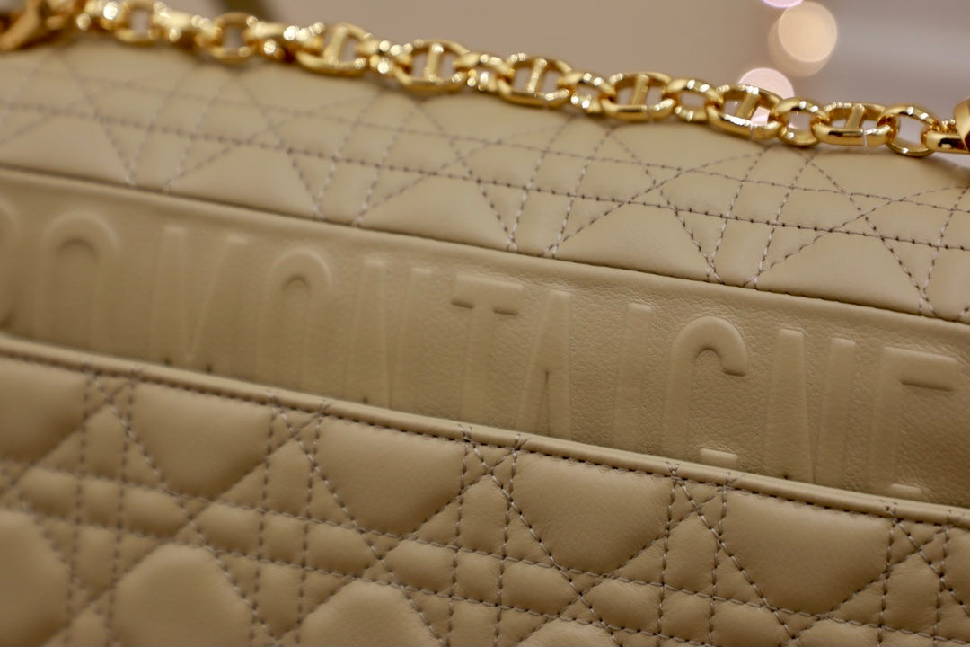 Luxury DiorLARGE CARO BAG 28 LIGHT BEIGE CALFSKIN