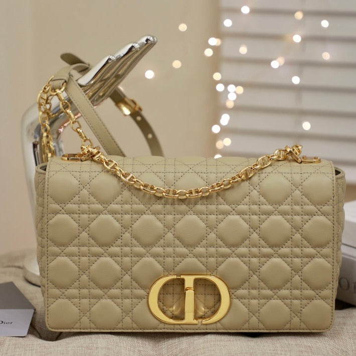 Luxury DiorLARGE CARO BAG 28 LIGHT BEIGE CALFSKIN