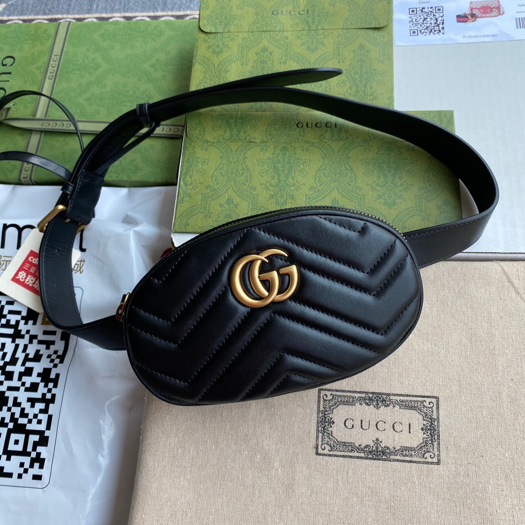 Luxury Gucci MARMONT BELT BAG 18 IN BLACK CALFSKIN