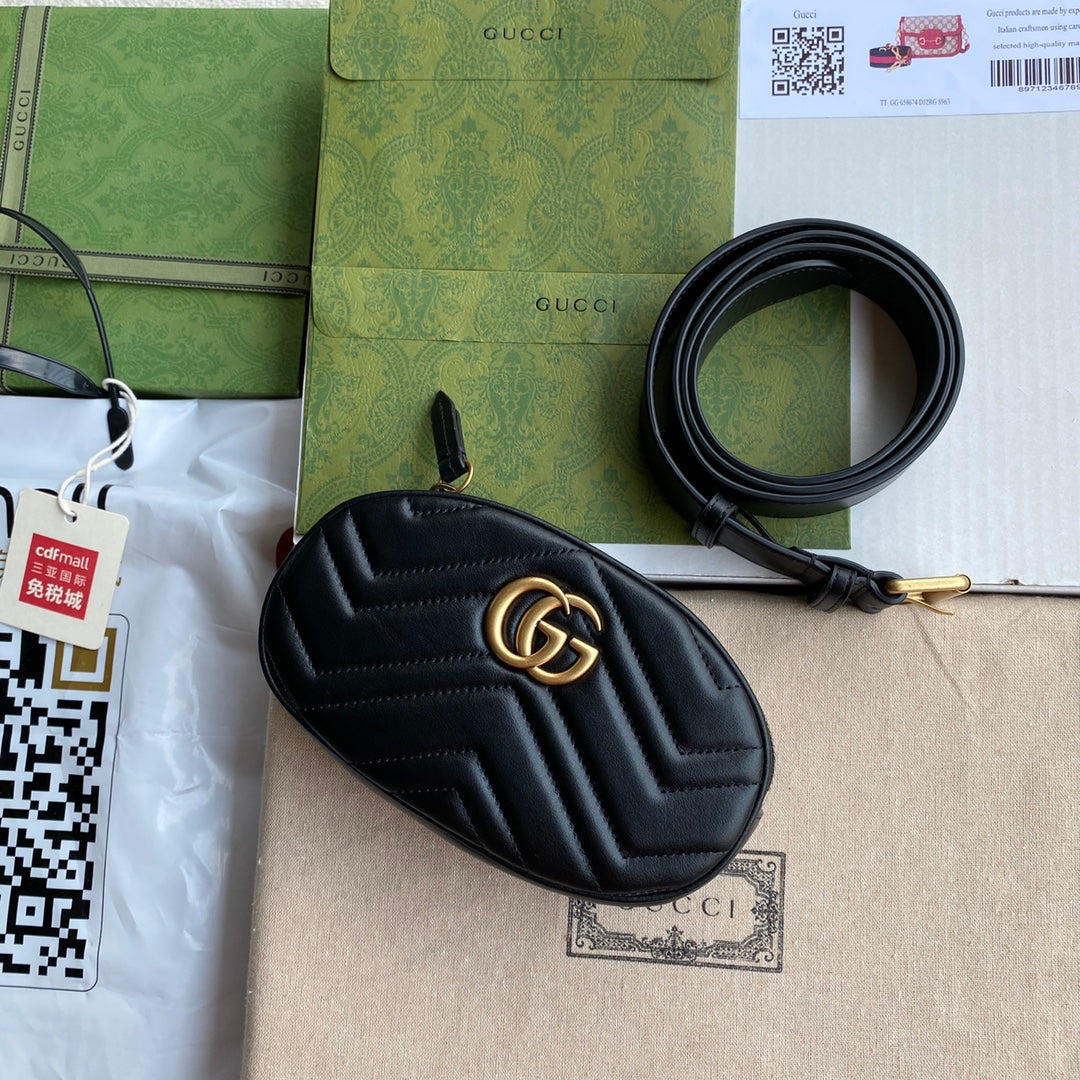 Luxury Gucci MARMONT BELT BAG 18 IN BLACK CALFSKIN