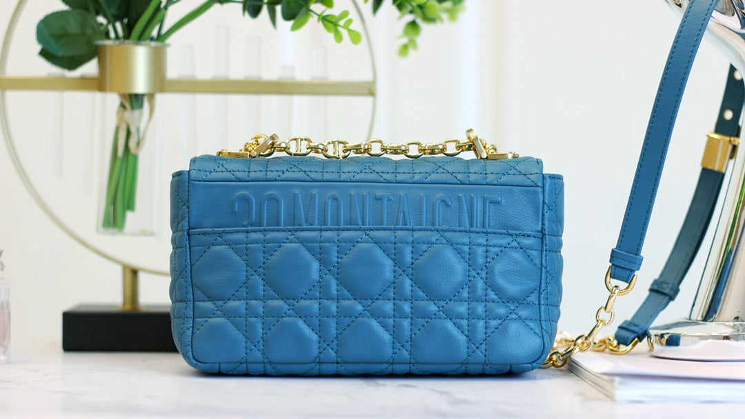 Luxury DiorCARO MINI BAG 20 IN COBALT BLUE CALFSKIN