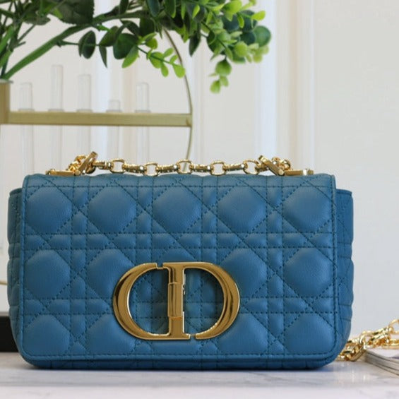 Luxury DiorCARO MINI BAG 20 IN COBALT BLUE CALFSKIN