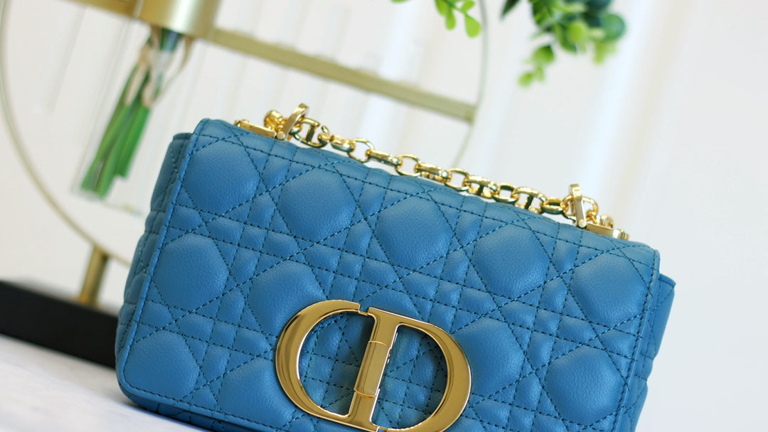 Luxury DiorCARO MINI BAG 20 IN COBALT BLUE CALFSKIN