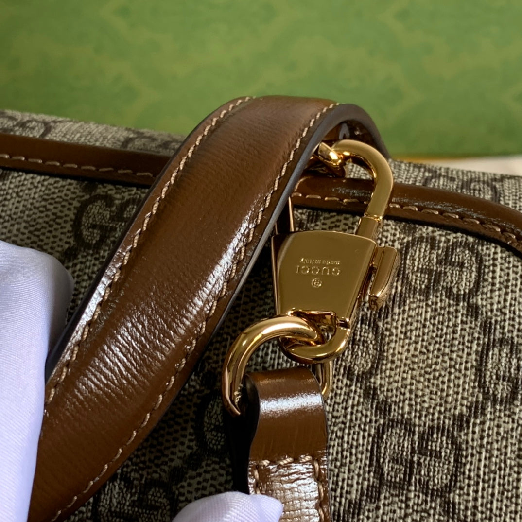 Luxury Gucci GG HORSEBIT 1955 MINI 23 BAG IN BEIGE CANVAS AND BROWN CALFSKIN