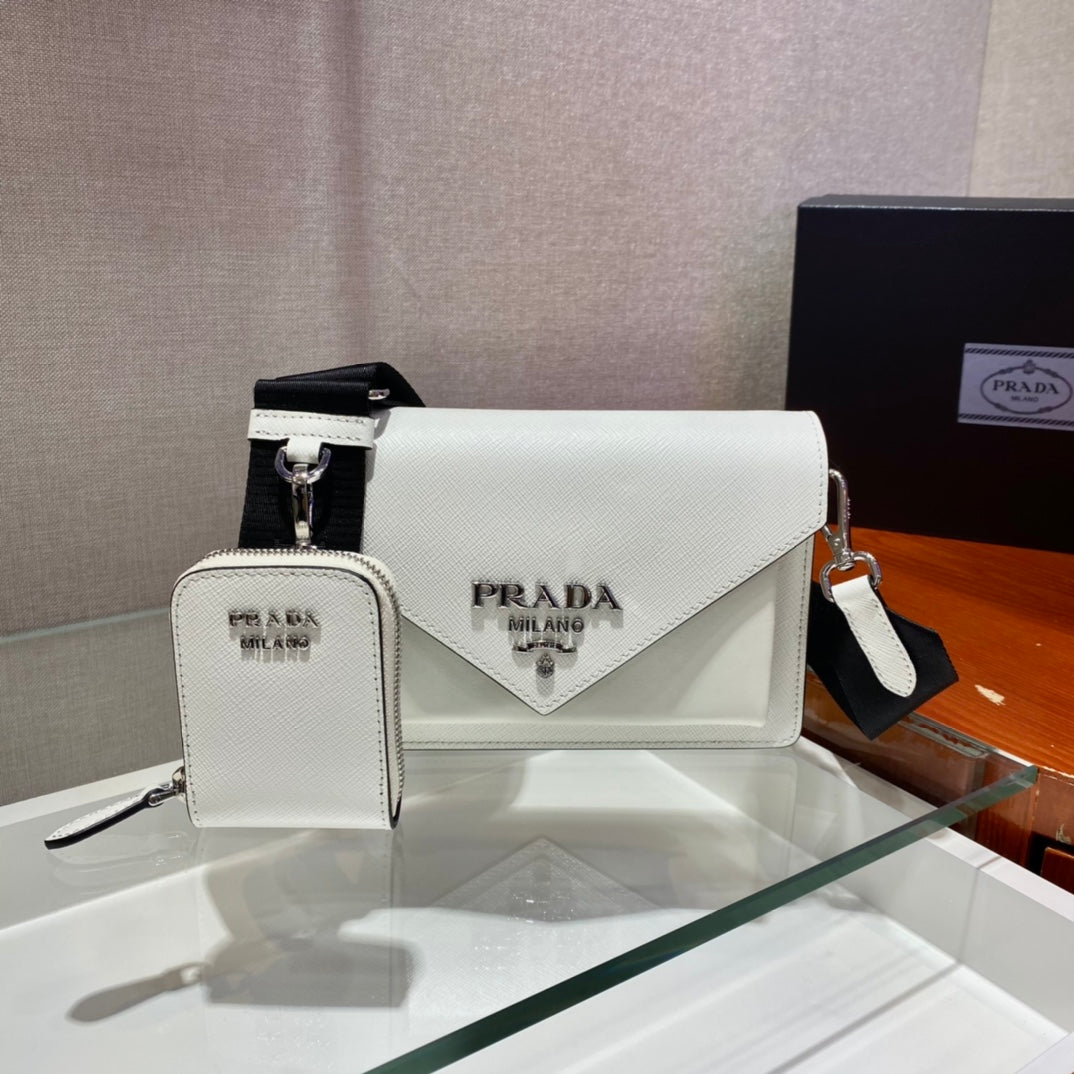 Luxury PradaENVELOPE FLAP BAG 20 IN WHITE SAFFIANO LEATHER