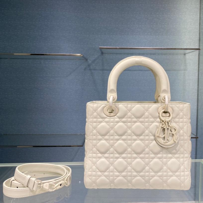 Luxury Diormedium lady 24 matte white calfskin matte white hardware