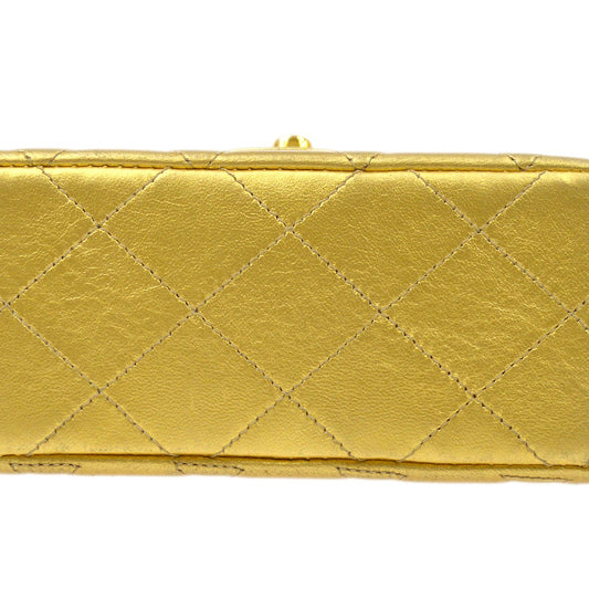 CHANEL Classic Flap Micro Mini Hand Bag Gold Lambskin 91454