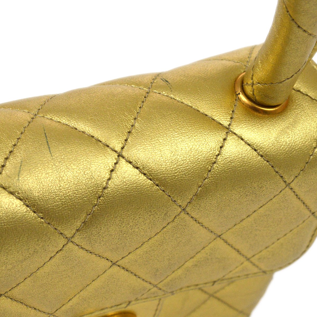 CHANEL Classic Flap Micro Mini Hand Bag Gold Lambskin 91454