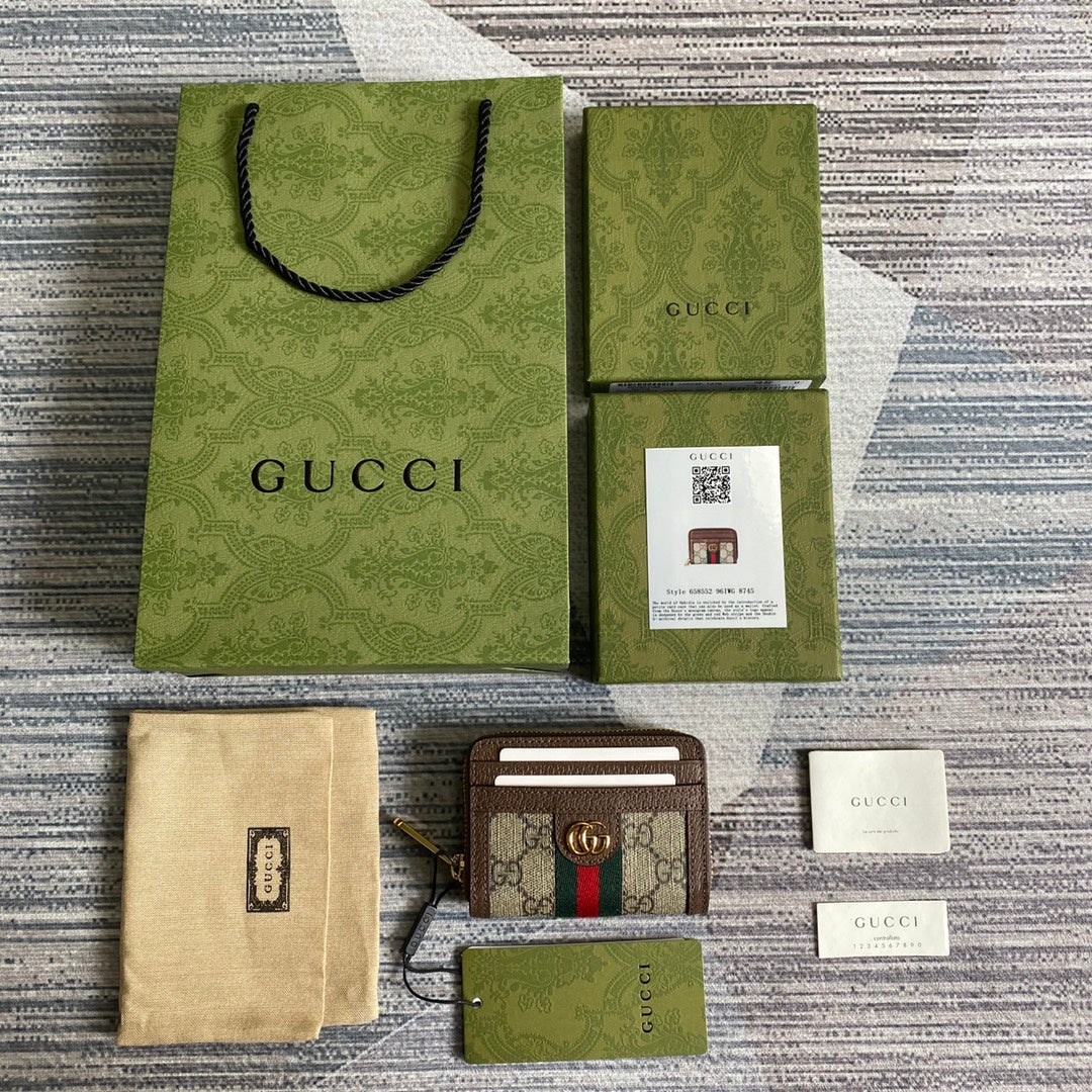 Luxury Gucci OPHIDIA GG 11 WALLET IN BEIGE AND EBONY CANVAS