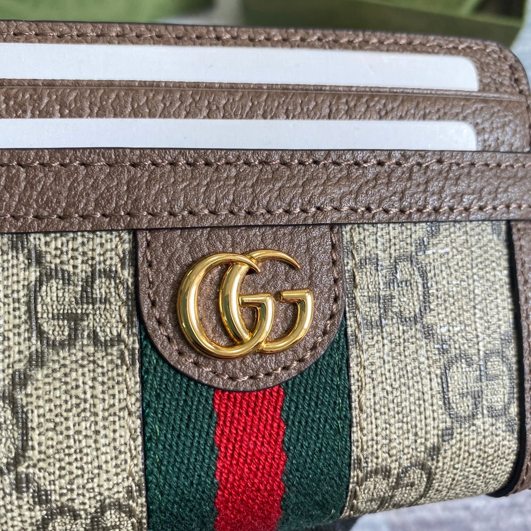 Luxury Gucci OPHIDIA GG 11 WALLET IN BEIGE AND EBONY CANVAS