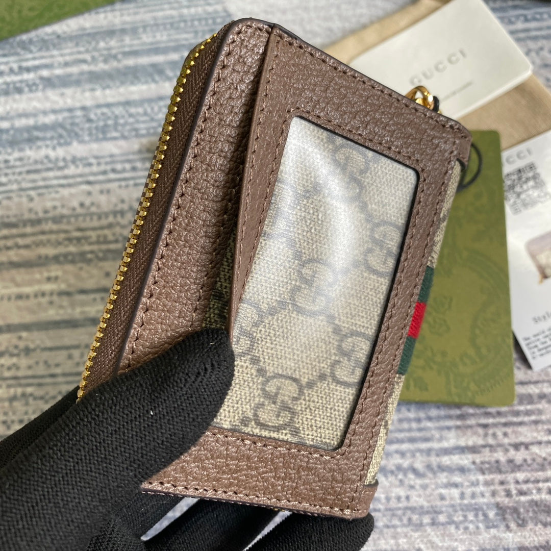 Luxury Gucci OPHIDIA GG 11 WALLET IN BEIGE AND EBONY CANVAS