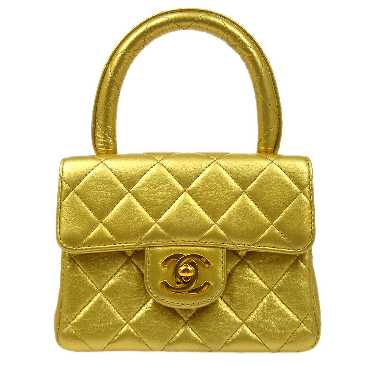 CHANEL Classic Flap Micro Mini Hand Bag Gold Lambskin 80588
