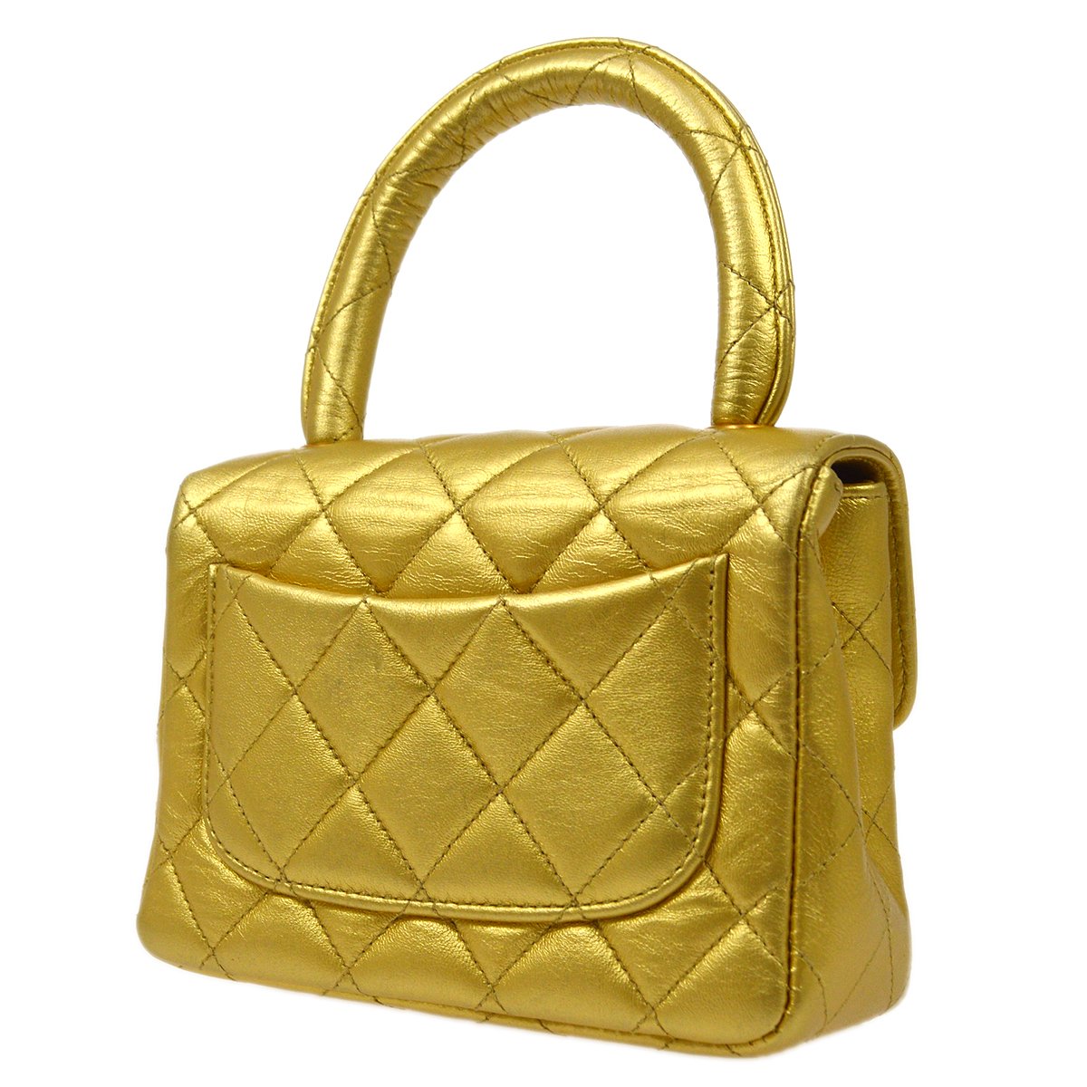 CHANEL Classic Flap Micro Mini Hand Bag Gold Lambskin 80588