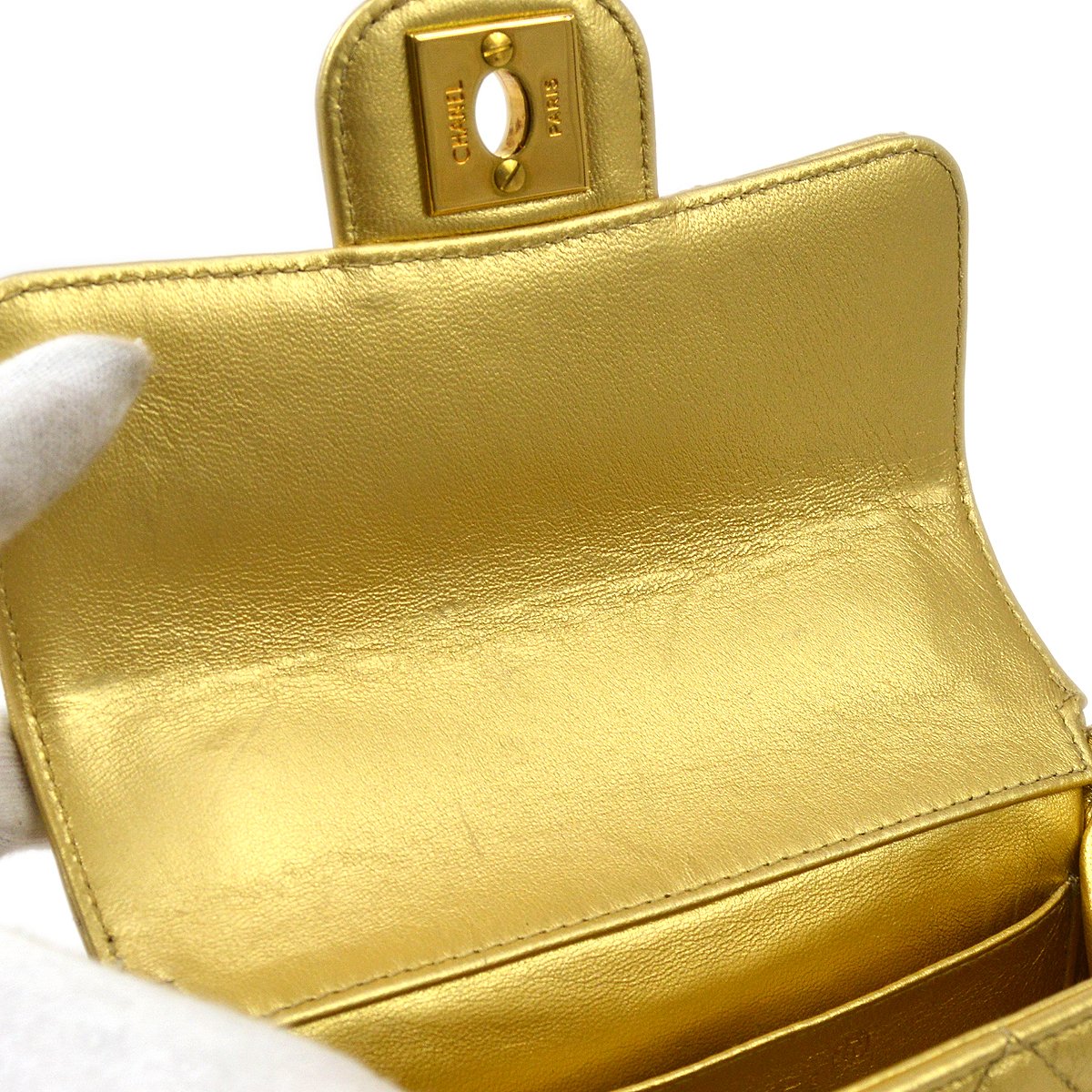 CHANEL Classic Flap Micro Mini Hand Bag Gold Lambskin 80588