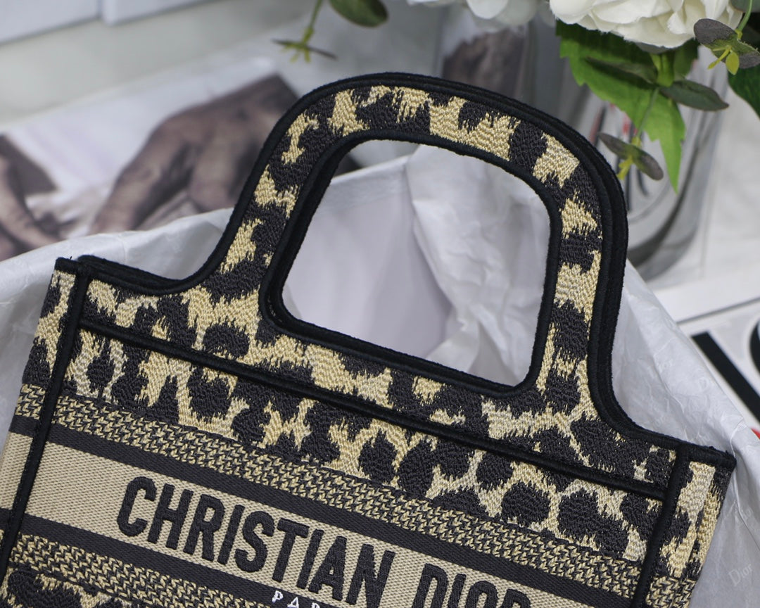 Luxury Diormini book tote 23cm leopard embroidery canvas