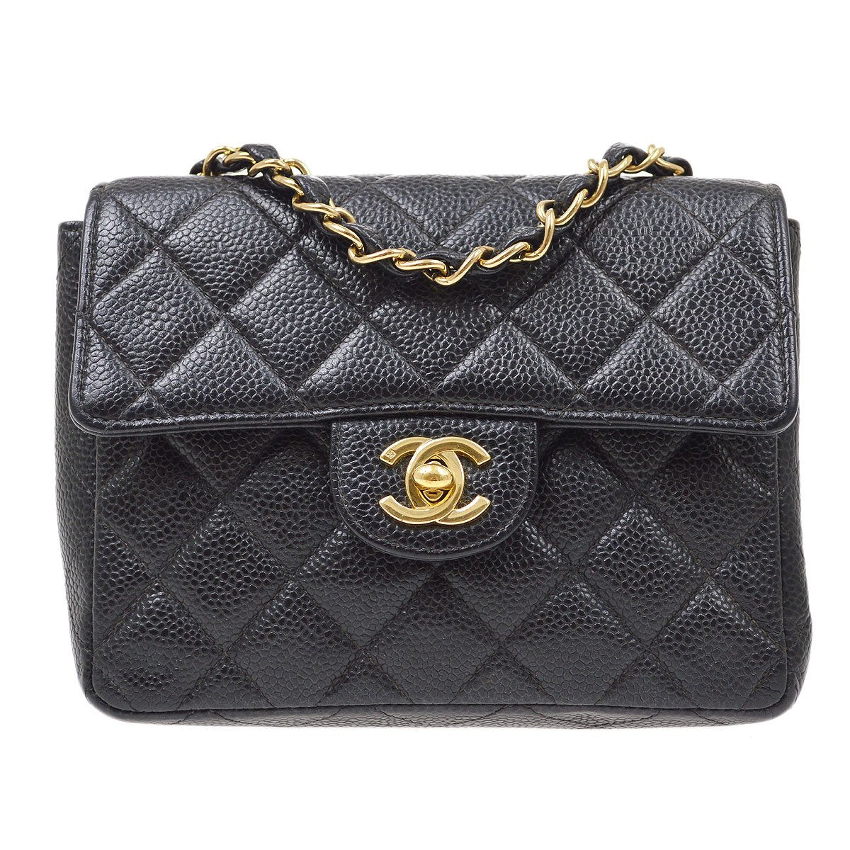 CHANEL 2001-2003 Classic Square Flap 17 Black Caviar 90294