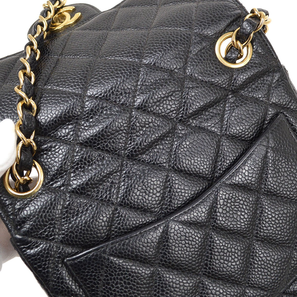 CHANEL 2001-2003 Classic Square Flap 17 Black Caviar 90294