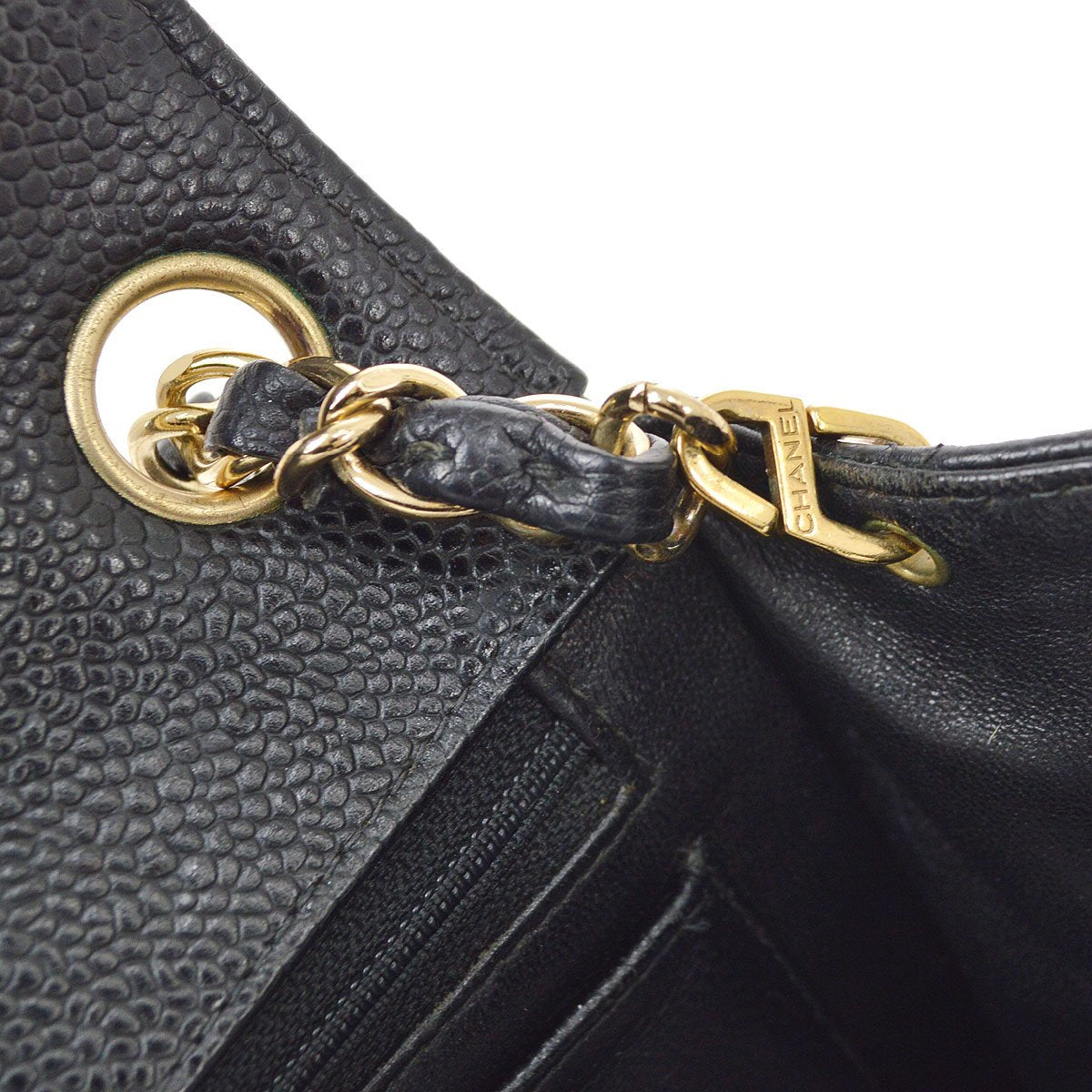 CHANEL 2001-2003 Classic Square Flap 17 Black Caviar 90294