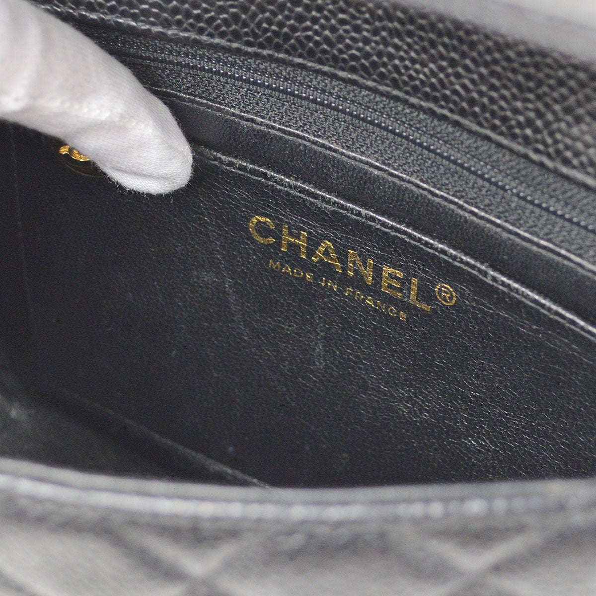 CHANEL 2001-2003 Classic Square Flap 17 Black Caviar 90294