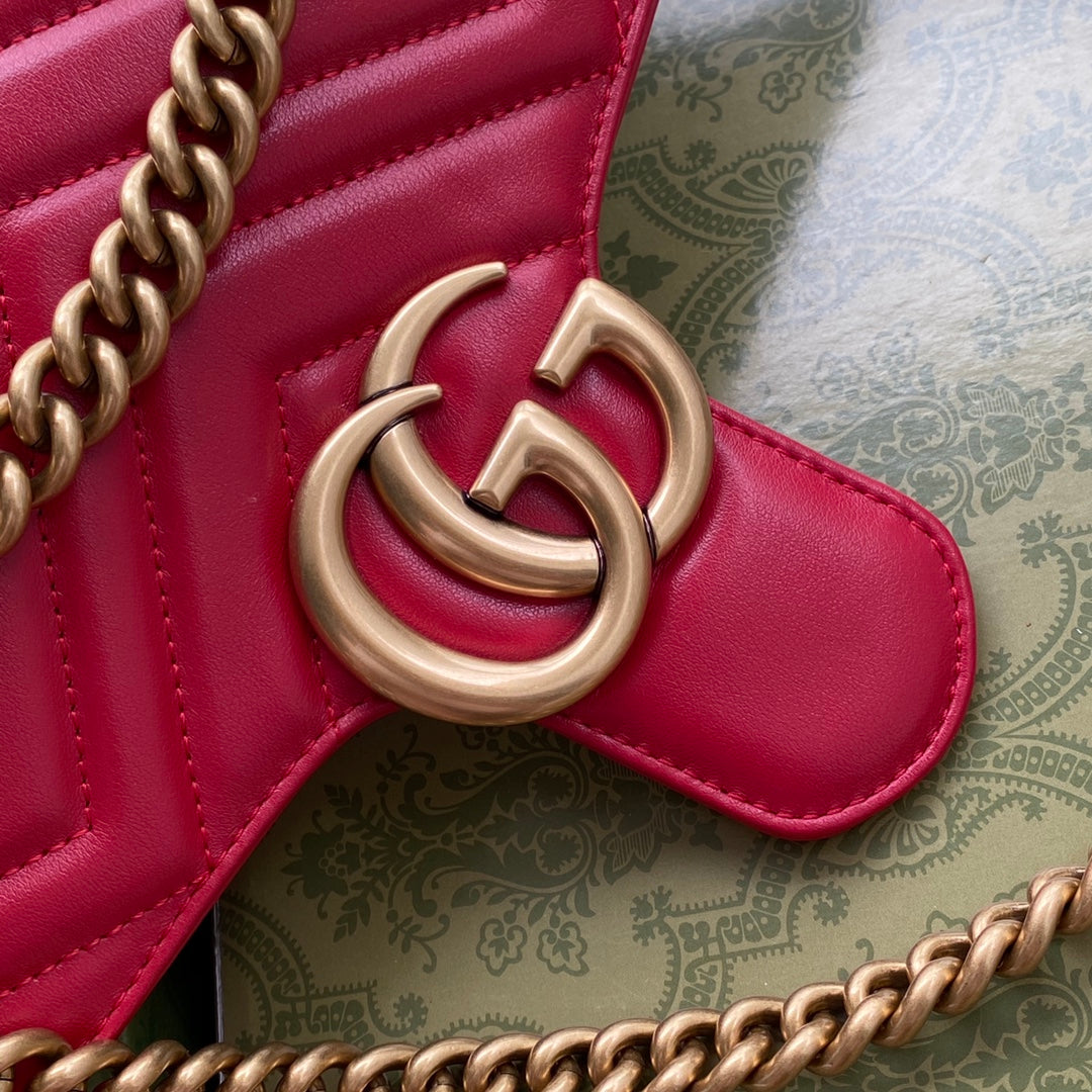 Luxury Gucci gg marmont 26cm red calfskin gold hardware