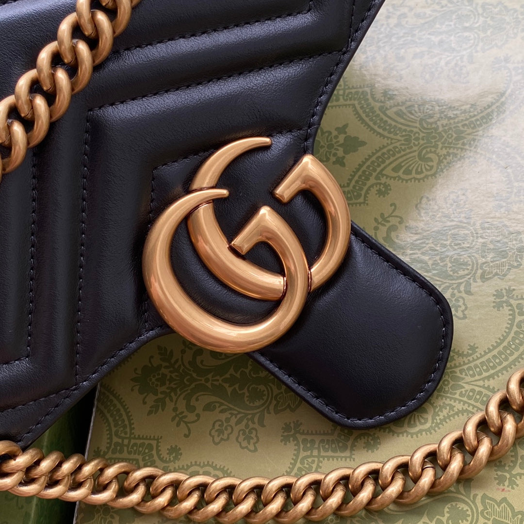 Luxury Gucci gg marmont 26cm black calfskin gold hardware