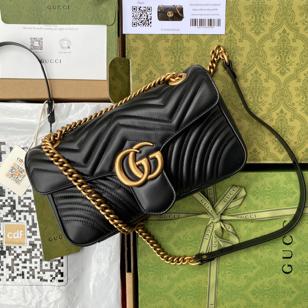 Luxury Gucci gg marmont 26cm black calfskin gold hardware