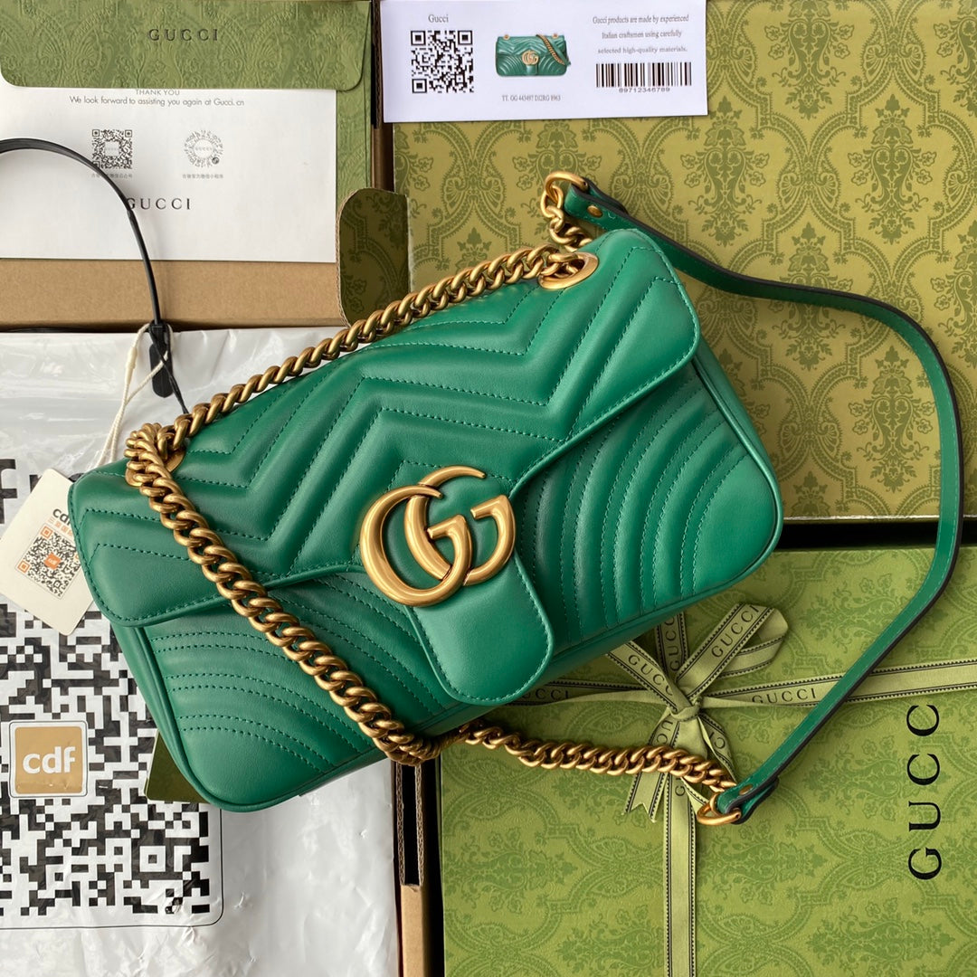 Luxury Gucci gg marmont 26cm green calfskin gold hardware