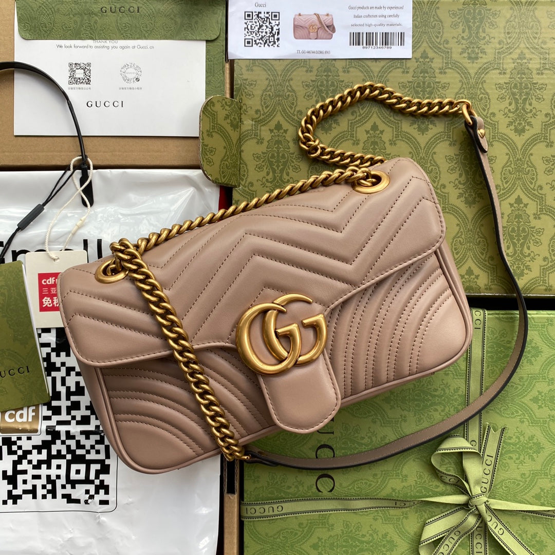 Luxury Gucci gg marmont 26cm beige calfskin gold hardware