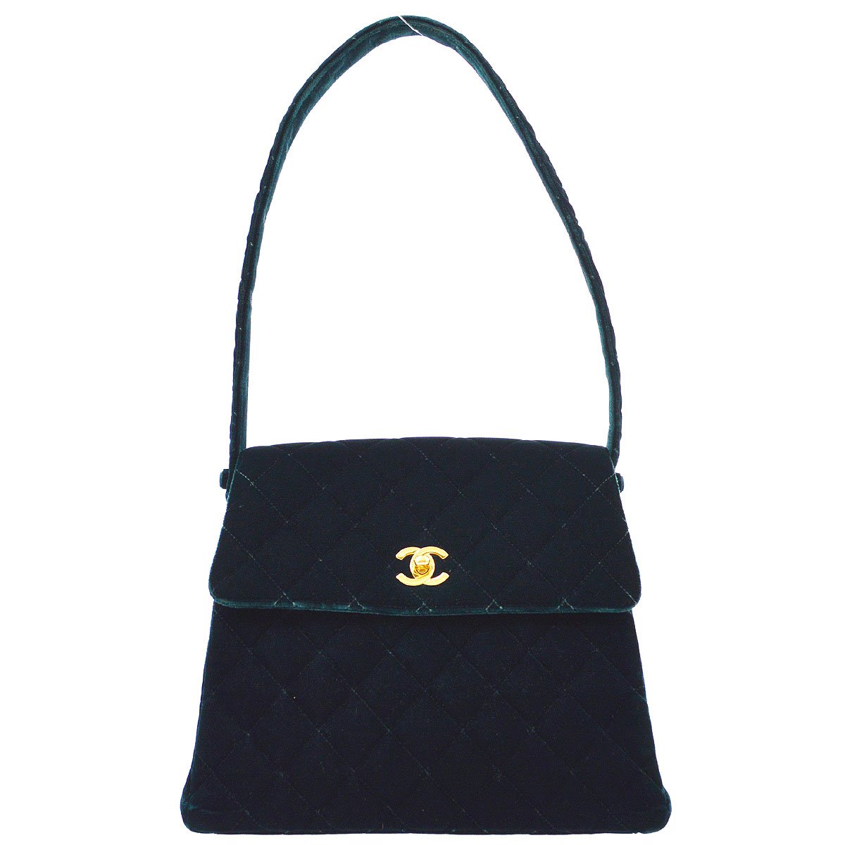 CHANEL 1997-1999 Green Velvet Flap Shoulder Bag 61608