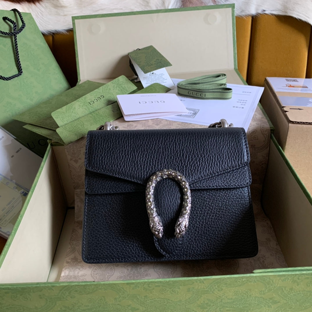 Luxury Gucci DYONYSUS SHOULDER BAG 20 IN BLACK CALFSKIN SILVER HARDWARE