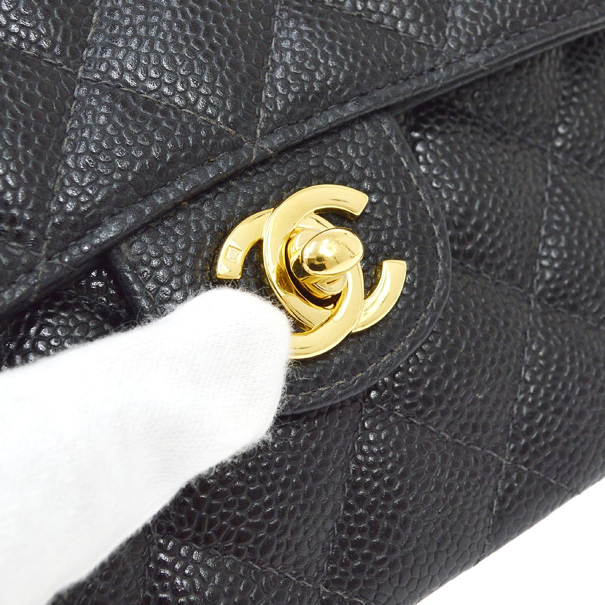 CHANEL 2003-2004 Classic Square Flap 17 Black Caviar 61688