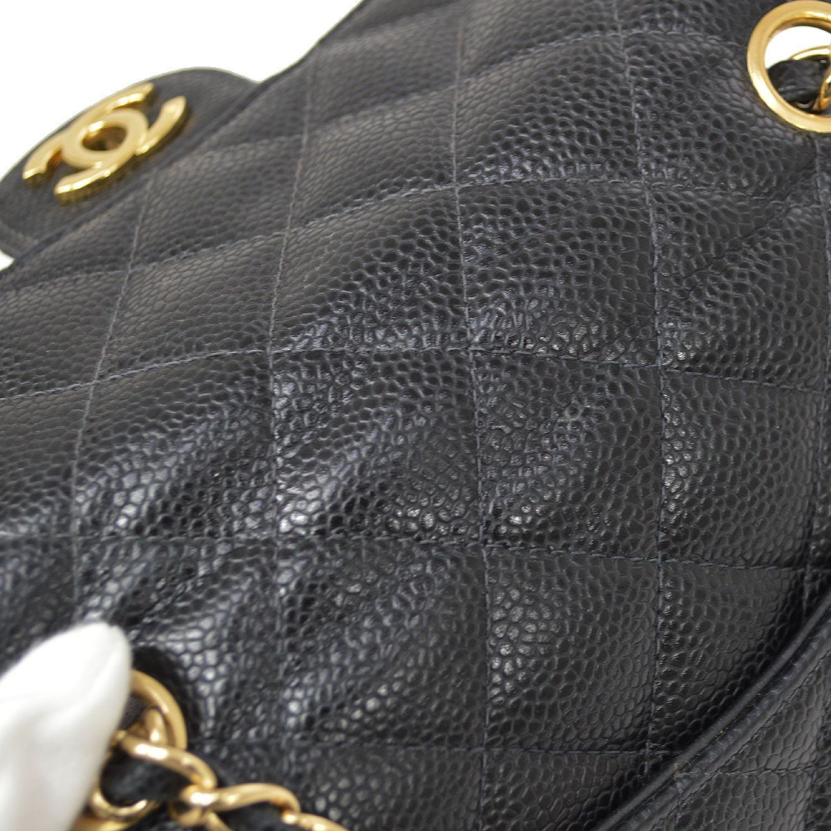 CHANEL 2003-2004 Classic Square Flap 17 Black Caviar 61688