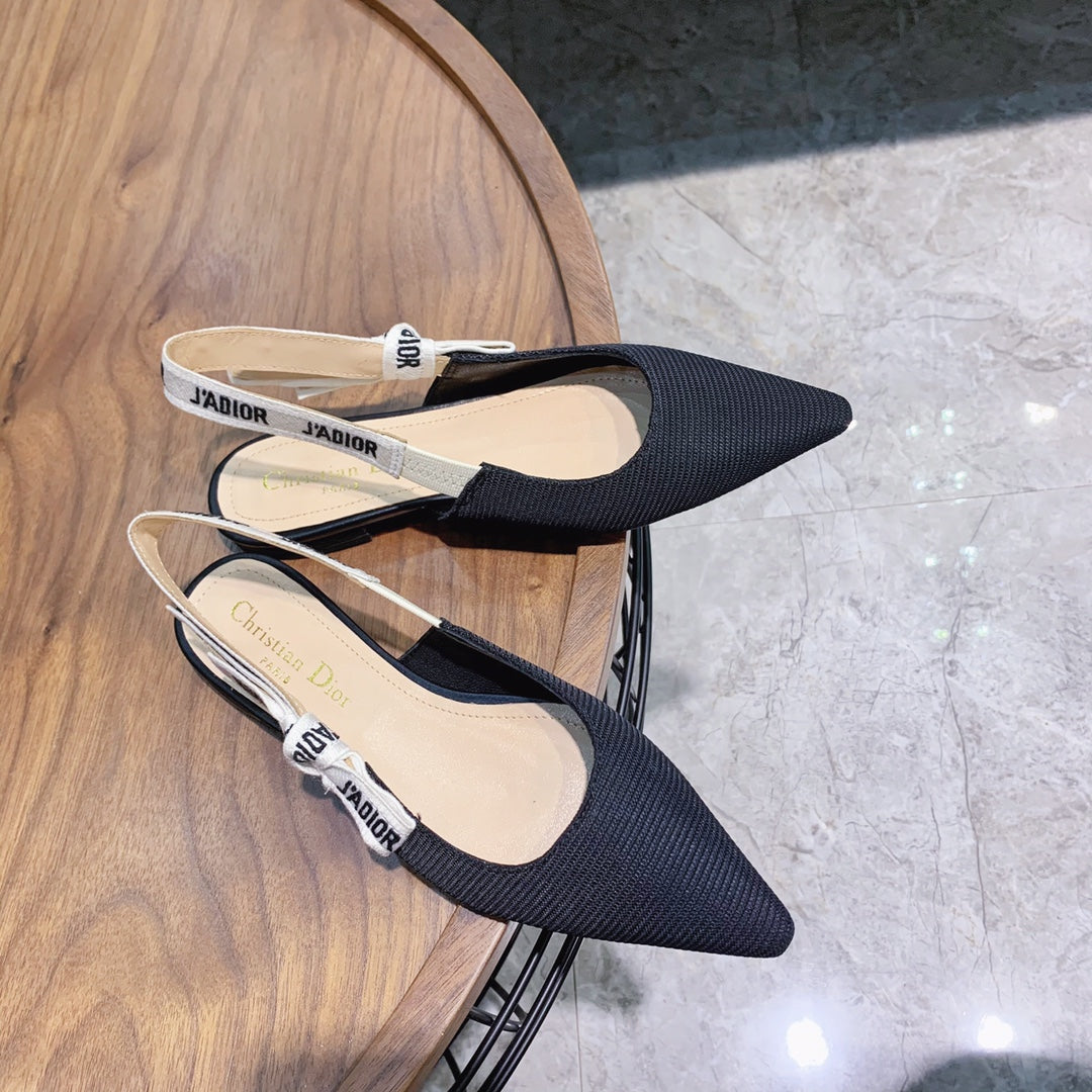 Luxury Diorslingback flat black embroidery cotton ribbon