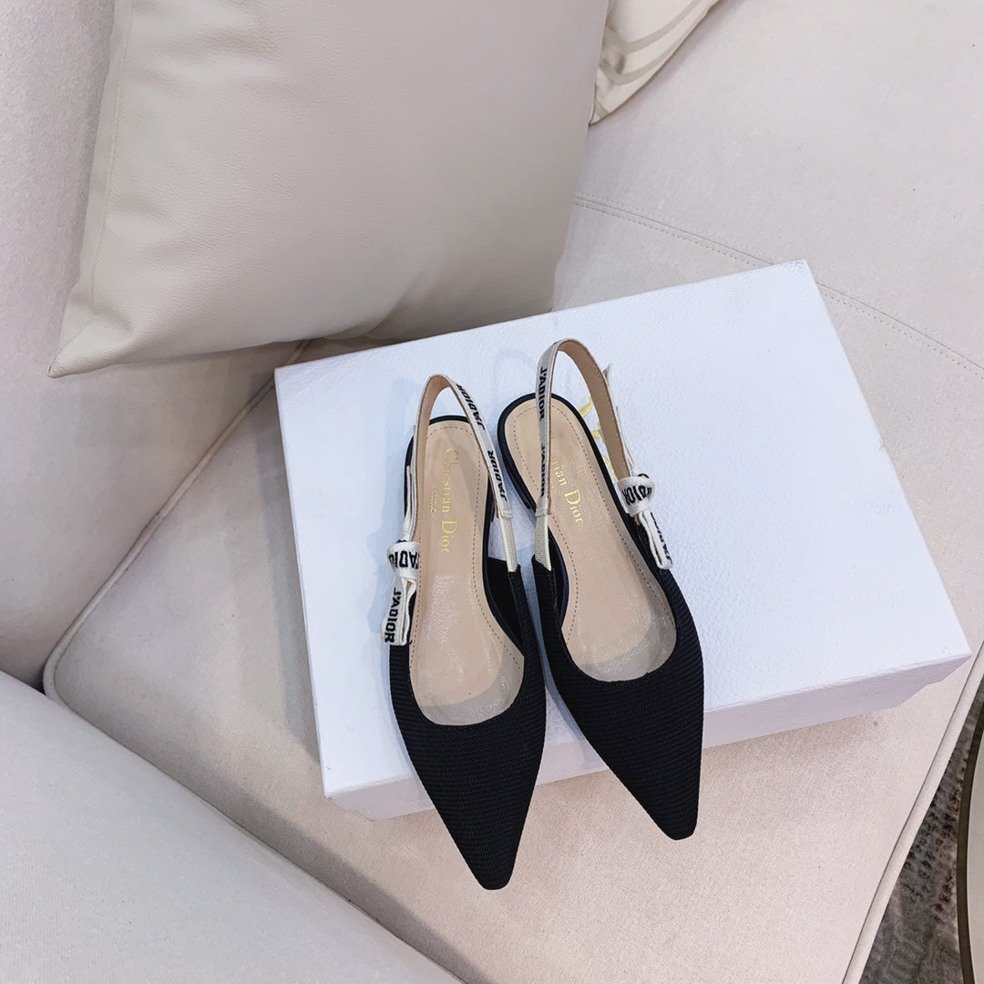 Luxury Diorslingback flat black embroidery cotton ribbon