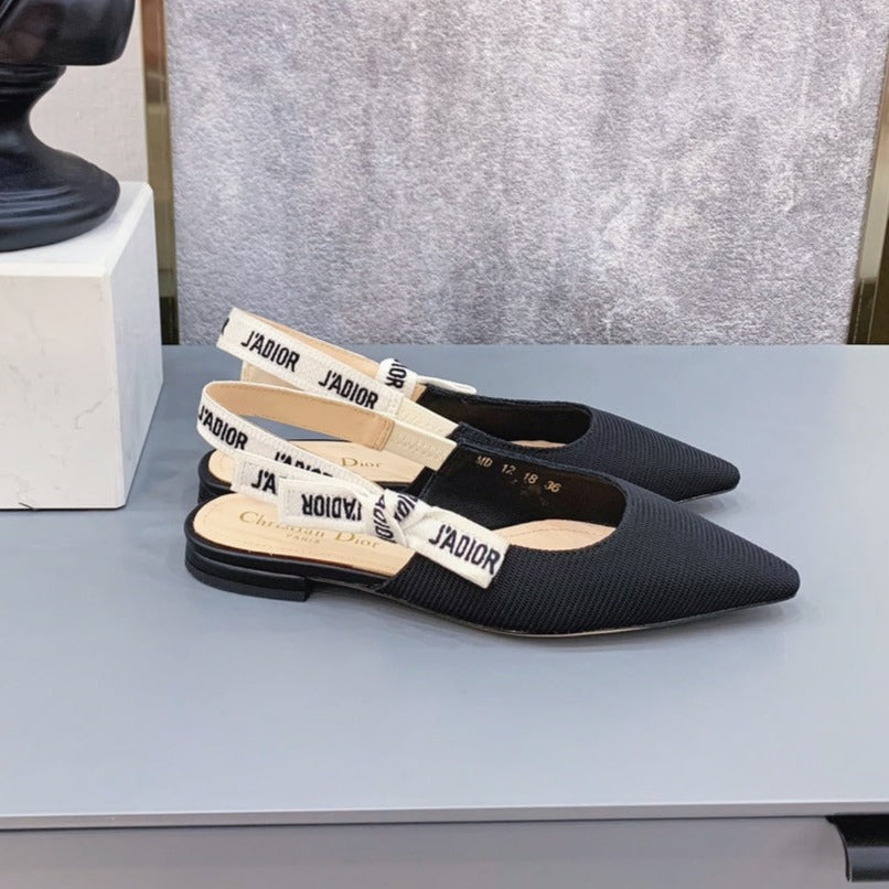 Luxury Diorslingback flat black embroidery cotton ribbon
