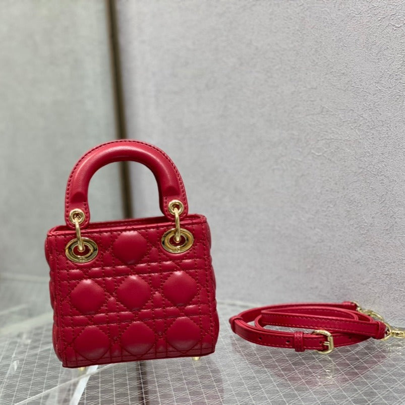 Luxury Diormicro lady 12 red lambskin