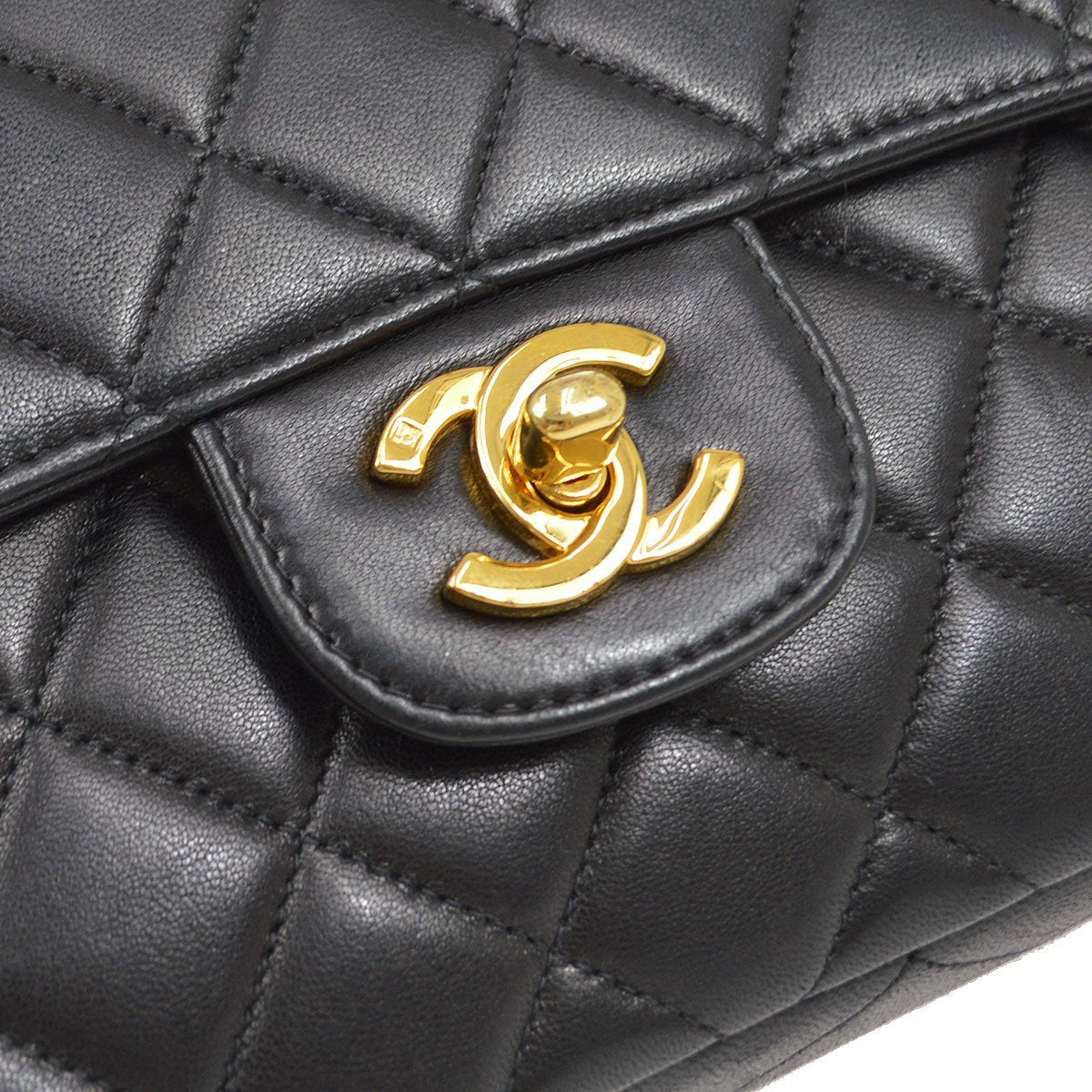 CHANEL 1996-1997 Classic Flap Handbag Medium Black Lambskin 92440