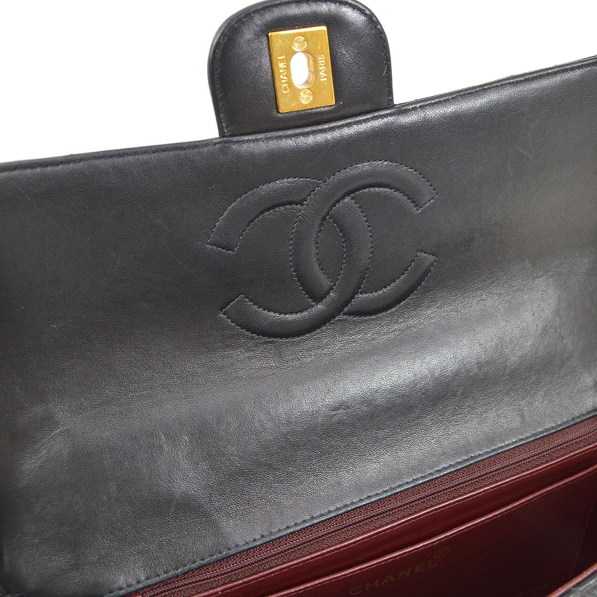 CHANEL 1996-1997 Classic Flap Handbag Medium Black Lambskin 92440