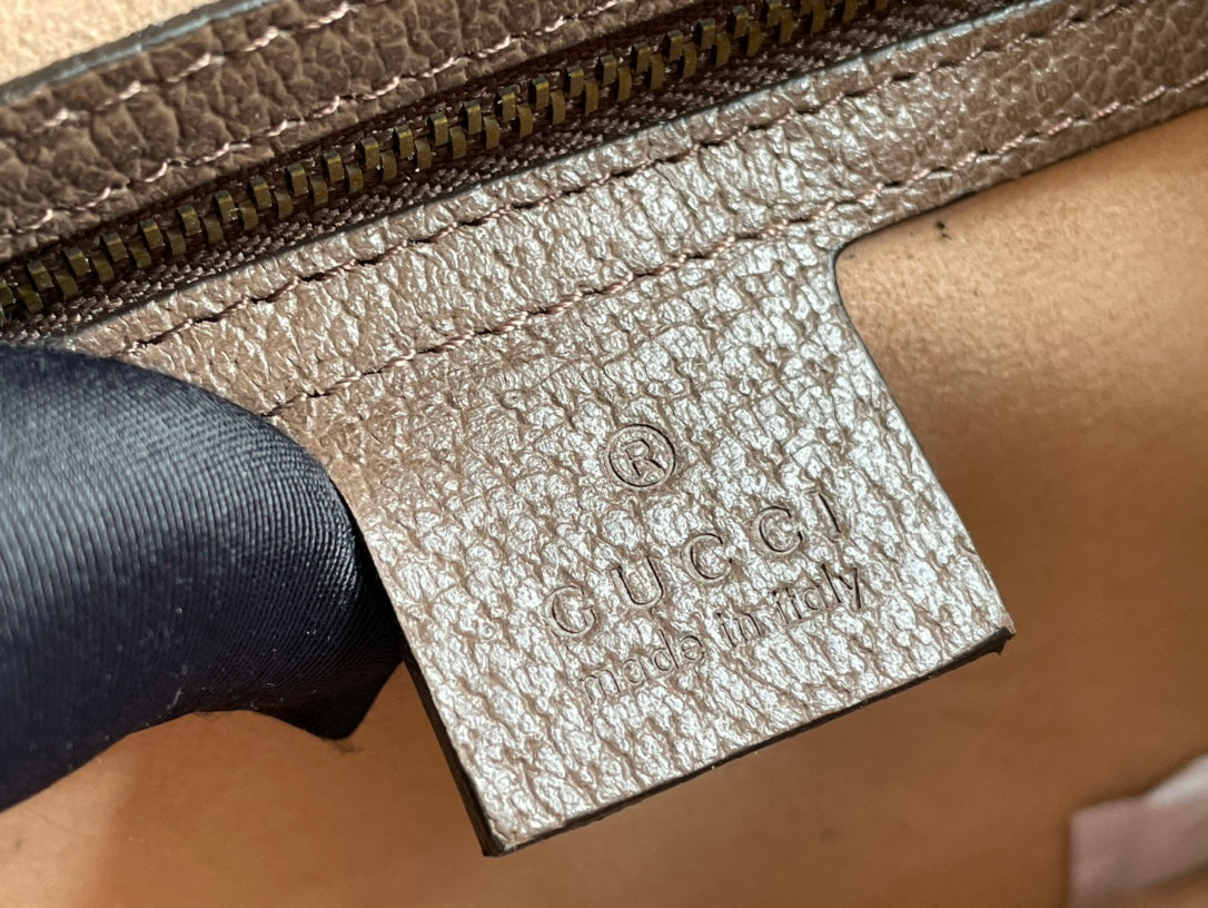 Luxury Gucci GG MINI 25 HANDBAG IN BEIGE CANVAS AND BROWN CALFSKIN