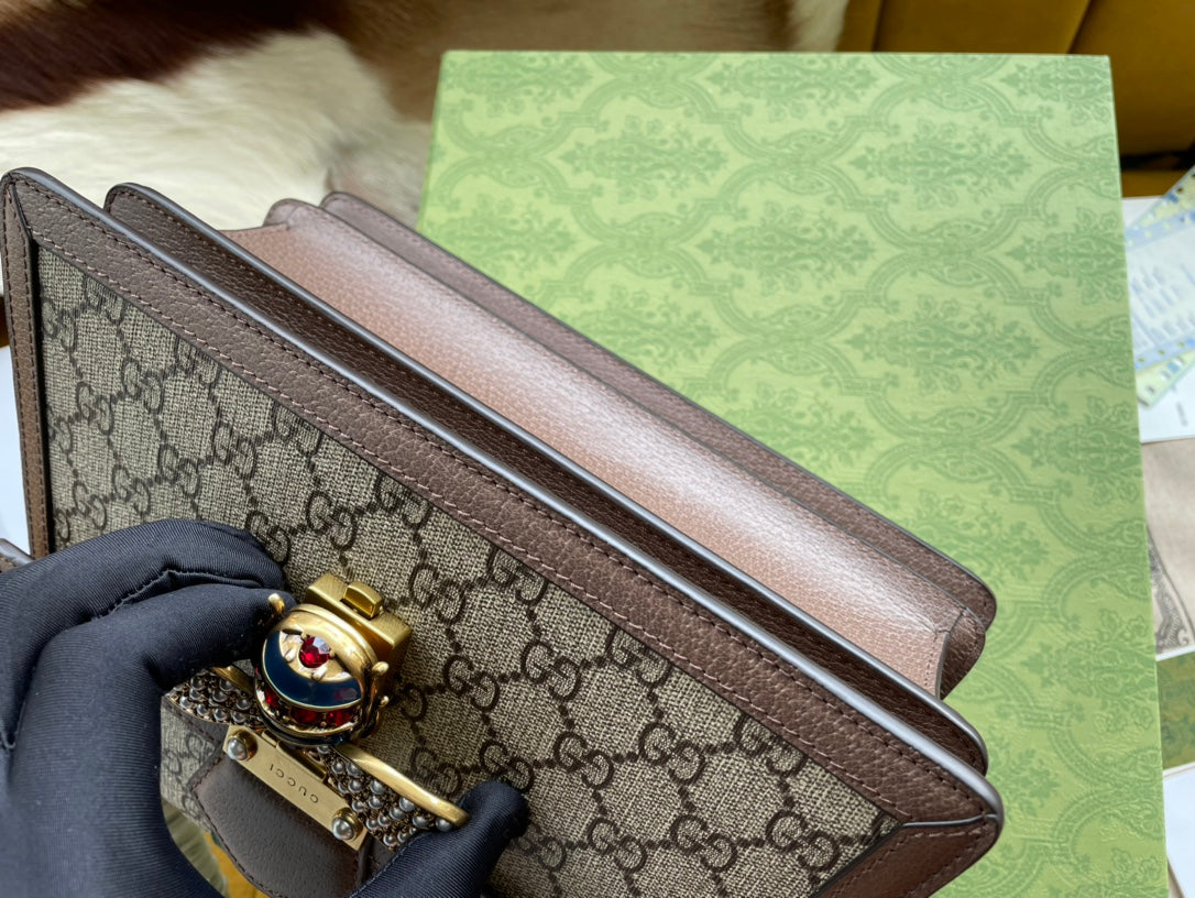 Luxury Gucci GG MINI 25 HANDBAG IN BEIGE CANVAS AND BROWN CALFSKIN