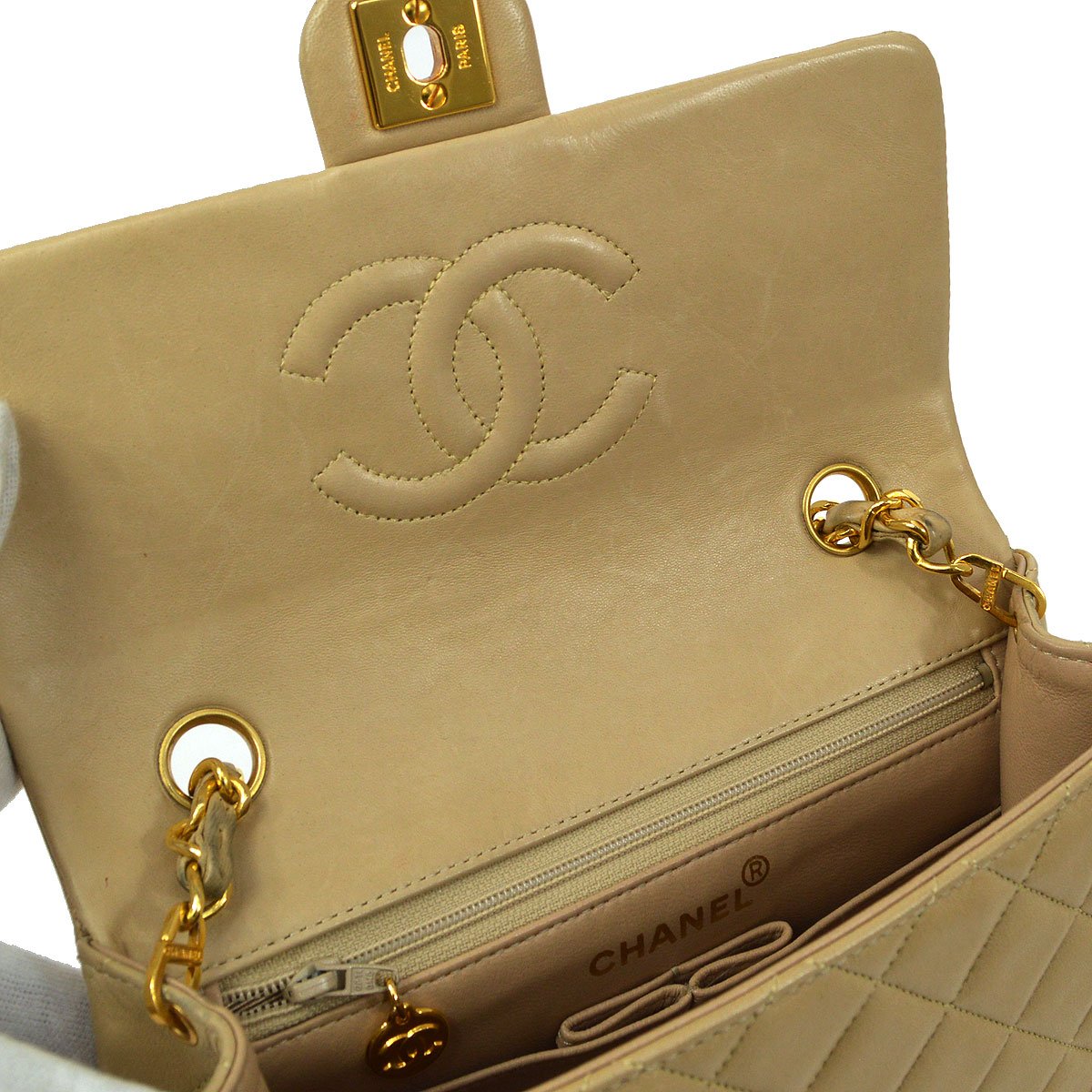 CHANEL 1991-1994 Classic Square Flap 20 Beige Lambskin 91609