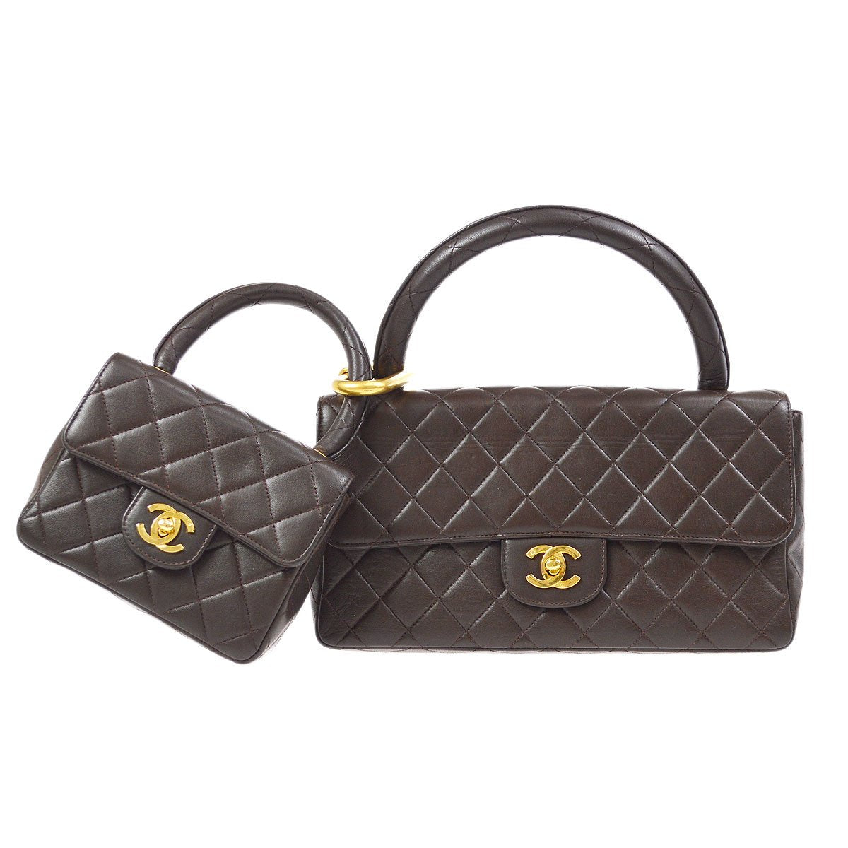 CHANEL 1994 Classic Flap Handbag Set Brown Lambskin 92075
