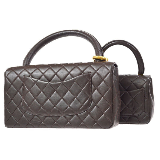 CHANEL 1994 Classic Flap Handbag Set Brown Lambskin 92075